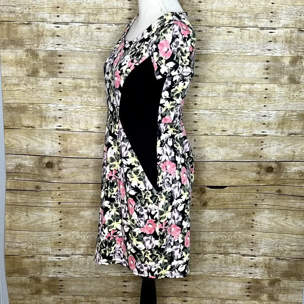 XHILARATION 90S Y2K FLORAL BODYCON CLASSIC SEXY CUTE STRETCH SCOOP NECK DRESS